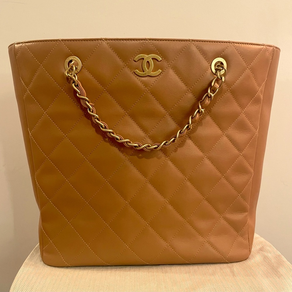 SOLD Chanel Stitched Large Shopping Bag Caramel Calfskin Aged Gold Hardware